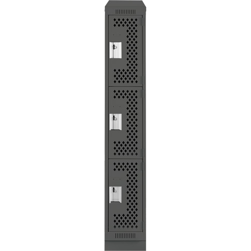 Clean Line Lockers, 3 -tier, 12" x 12" x 82", Steel, Charcoal, Rivet (Assembled), Perforated Helyx Safety & Industrial Supplies