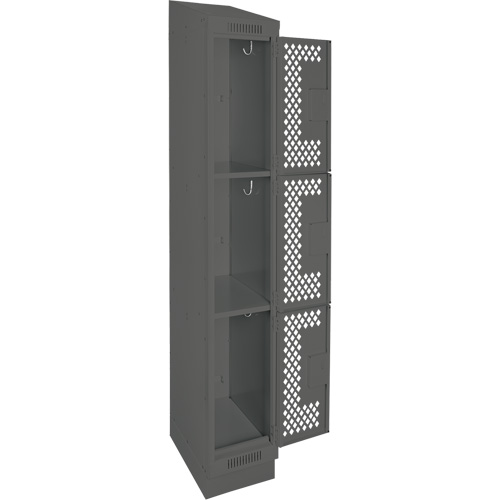 Clean Line Lockers, 3 -tier, 12" x 12" x 82", Steel, Charcoal, Rivet (Assembled), Perforated Helyx Safety & Industrial Supplies