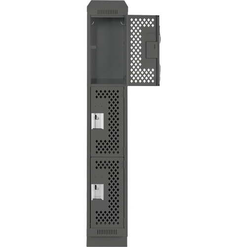 Clean Line Lockers, 3 -tier, 12" x 12" x 82", Steel, Charcoal, Rivet (Assembled), Perforated Helyx Safety & Industrial Supplies