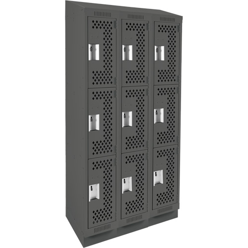 Casiers Clean Line, 3 niveaux, Bloc de 3, 36" x 12" x 82", Acier, Charbon, Rivet (assembl&eacute;), Perfor&eacute; Helyx Safety & Industrial Supplies