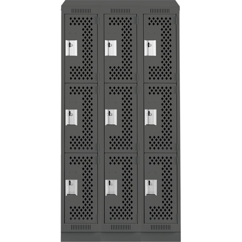 Casiers Clean Line, 3 niveaux, Bloc de 3, 36" x 12" x 82", Acier, Charbon, Rivet (assembl&eacute;), Perfor&eacute; Helyx Safety & Industrial Supplies
