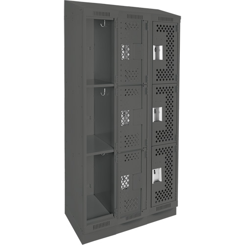 Casiers Clean Line, 3 niveaux, Bloc de 3, 36" x 12" x 82", Acier, Charbon, Rivet (assembl&eacute;), Perfor&eacute; Helyx Safety & Industrial Supplies