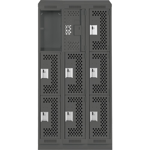 Casiers Clean Line, 3 niveaux, Bloc de 3, 36" x 12" x 82", Acier, Charbon, Rivet (assembl&eacute;), Perfor&eacute; Helyx Safety & Industrial Supplies