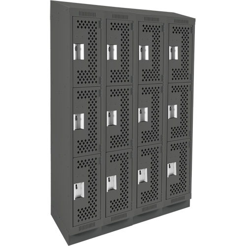 Casiers Clean Line, 3 niveaux, Bloc de 4, 48" x 12" x 82", Acier, Charbon, Rivet (assembl&eacute;), Perfor&eacute; Helyx Safety & Industrial Supplies