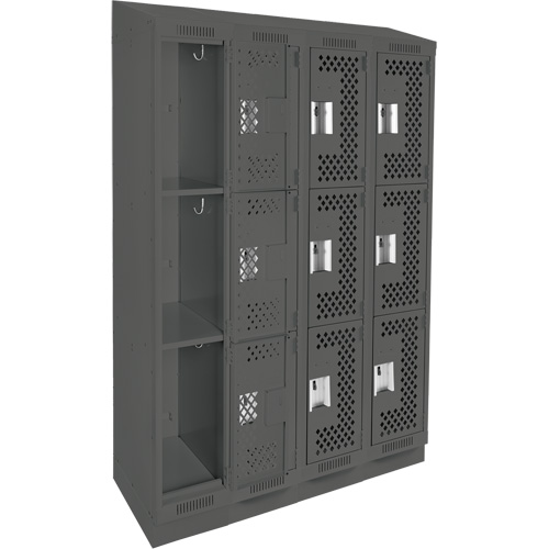 Casiers Clean Line, 3 niveaux, Bloc de 4, 48" x 12" x 82", Acier, Charbon, Rivet (assembl&eacute;), Perfor&eacute; Helyx Safety & Industrial Supplies