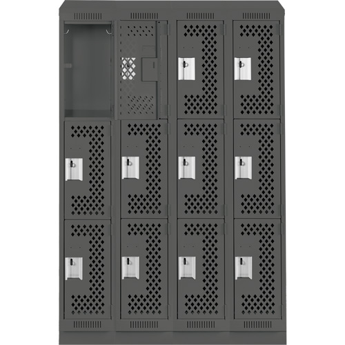Casiers Clean Line, 3 niveaux, Bloc de 4, 48" x 12" x 82", Acier, Charbon, Rivet (assembl&eacute;), Perfor&eacute; Helyx Safety & Industrial Supplies