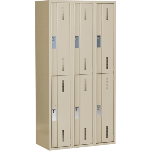Casiers robustes Concorde, 2 niveaux, Bloc de 3, 36" x 18" x 72", Acier, Beige, Soud&eacute; (assembl&eacute;) Helyx Safety & Industrial Supplies