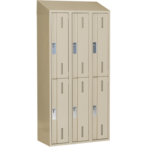 Casiers robustes Concorde, 2 niveaux, Bloc de 3, 36" x 18" x 78", Acier, Beige, Soud&eacute; (assembl&eacute;) Helyx Safety & Industrial Supplies