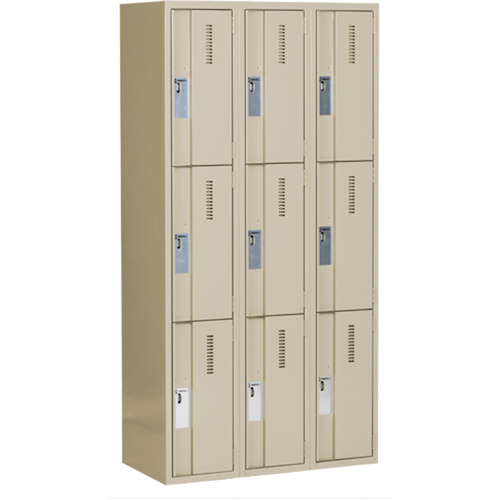 Casiers robustes Concorde, 3 niveaux, Bloc de 3, 36" x 18" x 72", Acier, Beige, Soud&eacute; (assembl&eacute;) Helyx Safety & Industrial Supplies