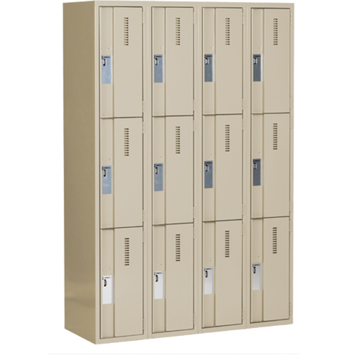 Casiers robustes Concorde, 3 niveaux, Bloc de 4, 48" x 18" x 72", Acier, Beige, Soud&eacute; (assembl&eacute;) Helyx Safety & Industrial Supplies