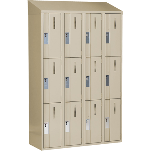 Casiers robustes Concorde, 3 niveaux, Bloc de 4, 48" x 18" x 78", Acier, Beige, Soud&eacute; (assembl&eacute;) Helyx Safety & Industrial Supplies
