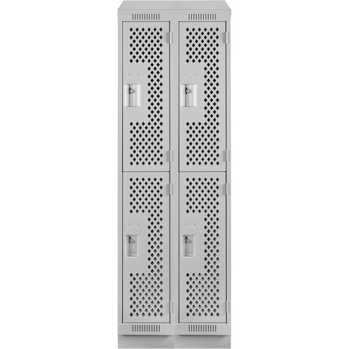 Casiers Clean Line, 2 niveaux, Bloc de 2, 24" x 15" x 82", Acier, Gris, Rivet (assembl&eacute;), Perfor&eacute; Helyx Safety & Industrial Supplies
