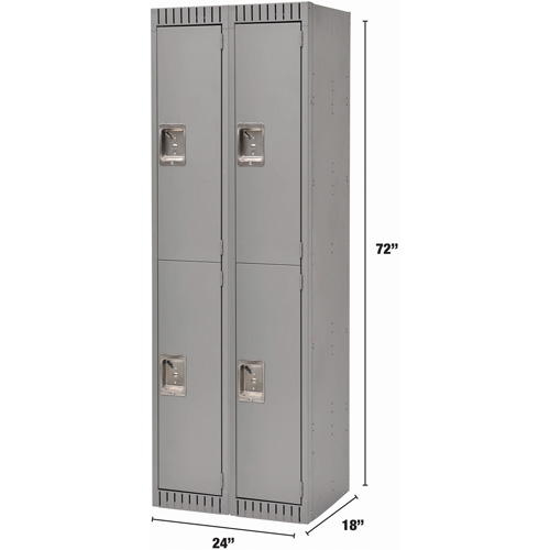 Lockers, 2 -tier, Bank of 2, 24" x 18" x 72", Steel, Grey, Knocked Down Helyx Safety & Industrial Supplies