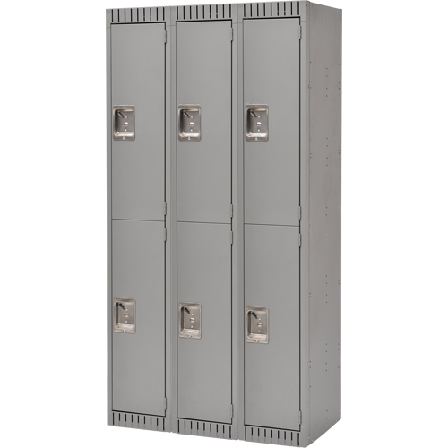 Casiers, 2 niveaux, Bloc de 3, 36" x 18" x 72", Acier, Gris, D&eacute;mont&eacute; Helyx Safety & Industrial Supplies