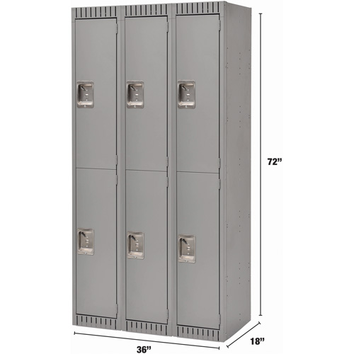 Casiers, 2 niveaux, Bloc de 3, 36" x 18" x 72", Acier, Gris, D&eacute;mont&eacute; Helyx Safety & Industrial Supplies