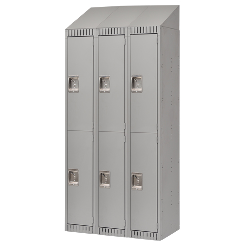 Casiers, 2 niveaux, Bloc de 3, 36" x 18" x 82", Acier, Gris, D&eacute;mont&eacute; Helyx Safety & Industrial Supplies