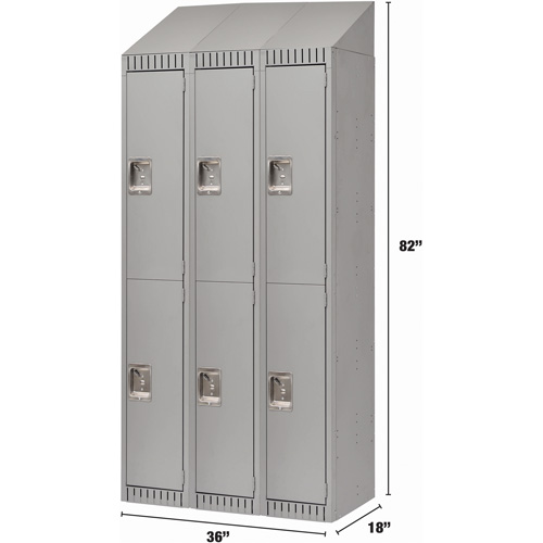 Casiers, 2 niveaux, Bloc de 3, 36" x 18" x 82", Acier, Gris, D&eacute;mont&eacute; Helyx Safety & Industrial Supplies