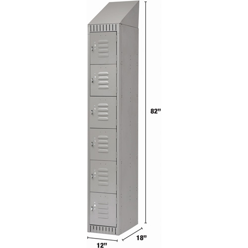 Lockers, 6 -tier, 12" x 18" x 82", Steel, Grey, Knocked Down Helyx Safety & Industrial Supplies