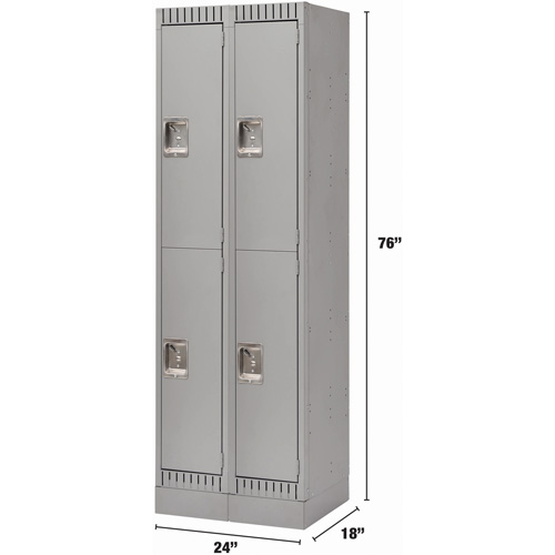 Lockers, 2 -tier, Bank of 2, 24" x 18" x 76", Steel, Grey, Knocked Down Helyx Safety & Industrial Supplies