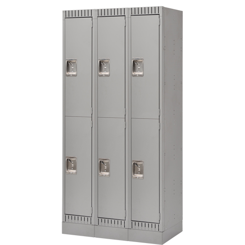 Lockers, 2 -tier, Bank of 3, 36" x 18" x 76", Steel, Grey, Knocked Down Helyx Safety & Industrial Supplies
