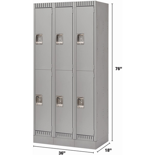 Lockers, 2 -tier, Bank of 3, 36" x 18" x 76", Steel, Grey, Knocked Down Helyx Safety & Industrial Supplies
