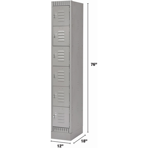 Lockers, 6 -tier, 12" x 18" x 76", Steel, Grey, Knocked Down Helyx Safety & Industrial Supplies