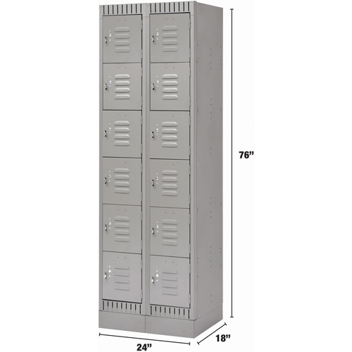Casiers, 6 niveaux, Bloc de 2, 24" x 18" x 76", Acier, Gris, D&eacute;mont&eacute; Helyx Safety & Industrial Supplies