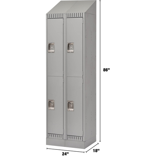 Lockers, 2 -tier, Bank of 2, 24" x 18" x 86", Steel, Grey, Knocked Down Helyx Safety & Industrial Supplies