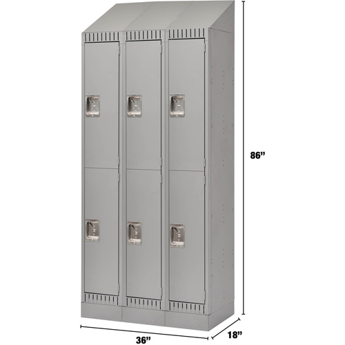 Lockers, 2 -tier, Bank of 3, 36" x 18" x 86", Steel, Grey, Knocked Down Helyx Safety & Industrial Supplies