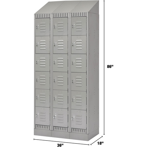 Casiers, 6 niveaux, Bloc de 3, 36" x 18" x 86", Acier, Gris, D&eacute;mont&eacute; Helyx Safety & Industrial Supplies
