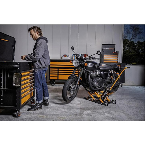 ATV and Motorcycle Jack, 0.75 Ton(s) Capacity, 4-2/3" Lowered, 14-1/2" Raised, Manual Hydraulic Helyx Safety & Industrial Supplies
