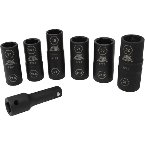 Jeu de demi-douilles r&eacute;versibles m&eacute;triques, 7 Mcx, Chocs, Prise de 1/2", Profond Helyx Safety & Industrial Supplies