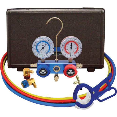 Automotive R134A 2-Way Manifold Gauge Set with 3-In-1 Side Mount Can Tap Valve Helyx Safety & Industrial Supplies