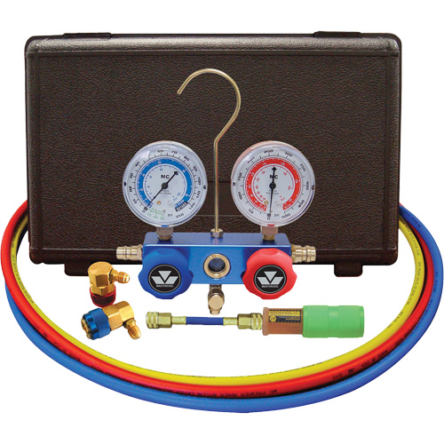 Ensemble de manom&egrave;tre &agrave; collecteur &agrave; deux voies pour l'automobile R134A avec mini injecteur de colorant Helyx Safety & Industrial Supplies