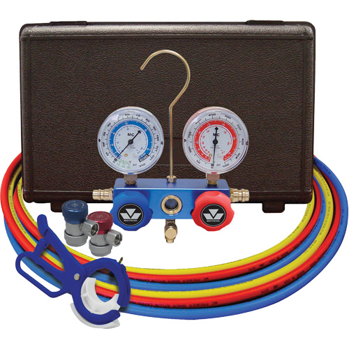 Dual Manifold Gauge Set with Manual Couplers & 3-in-1 Side Mount Can Tap Valve Helyx Safety & Industrial Supplies