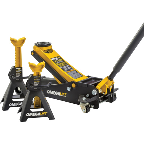 Magic Lift Service Jack & Jack Stands Combo Set, 3 Ton(s)/2.5 Ton(s) Capacity, 3-7/20" Lowered, 19-3/10" Raised, Manual Hydraulic Helyx Safety & Industrial Supplies