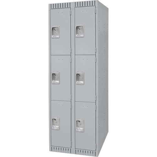 Lockers, 3 -tier, Bank of 2, 24" x 18" x 72", Steel, Grey, Knocked Down Helyx Safety & Industrial Supplies