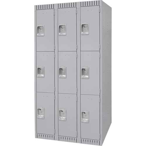 Lockers, 3 -tier, Bank of 3, 36" x 18" x 72", Steel, Grey, Knocked Down Helyx Safety & Industrial Supplies