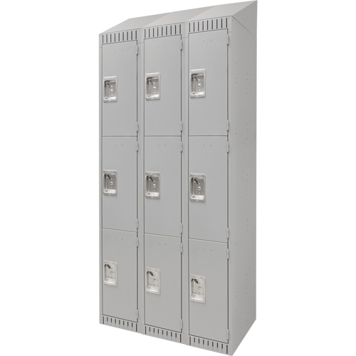 Casiers, 3 niveaux, Bloc de 3, 36" x 18" x 82", Acier, Gris, D&eacute;mont&eacute; Helyx Safety & Industrial Supplies