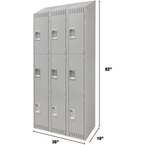 Casiers, 3 niveaux, Bloc de 3, 36" x 18" x 82", Acier, Gris, D&eacute;mont&eacute; Helyx Safety & Industrial Supplies