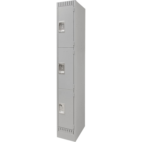 Lockers, 3 -tier, 12" x 18" x 76", Steel, Grey, Knocked Down Helyx Safety & Industrial Supplies