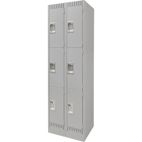 Lockers, 3 -tier, Bank of 2, 24" x 18" x 76", Steel, Grey, Knocked Down Helyx Safety & Industrial Supplies