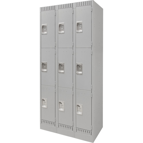 Casiers, 3 niveaux, Bloc de 3, 36" x 18" x 76", Acier, Gris, D&eacute;mont&eacute; Helyx Safety & Industrial Supplies