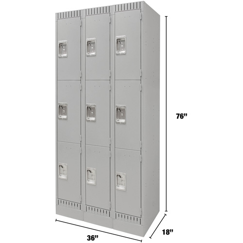 Casiers, 3 niveaux, Bloc de 3, 36" x 18" x 76", Acier, Gris, D&eacute;mont&eacute; Helyx Safety & Industrial Supplies