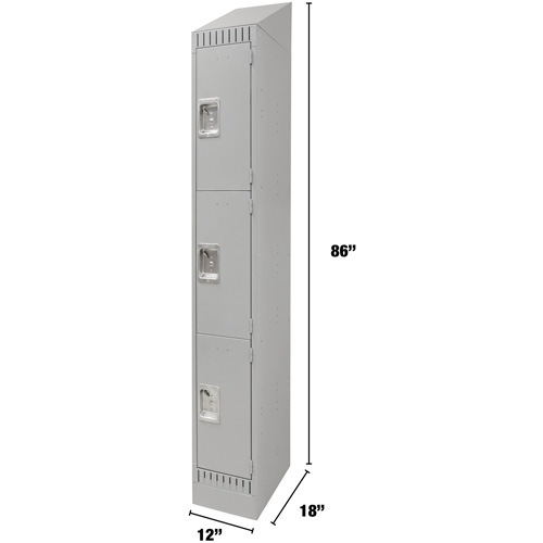 Lockers, 3 -tier, 12" x 18" x 86", Steel, Grey, Knocked Down Helyx Safety & Industrial Supplies