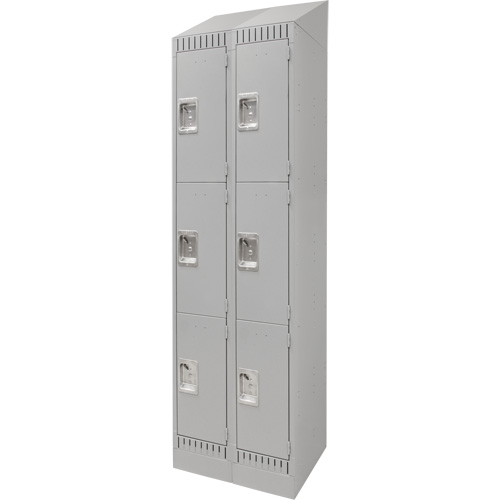 Lockers, 3 -tier, Bank of 2, 24" x 18" x 86", Steel, Grey, Knocked Down Helyx Safety & Industrial Supplies
