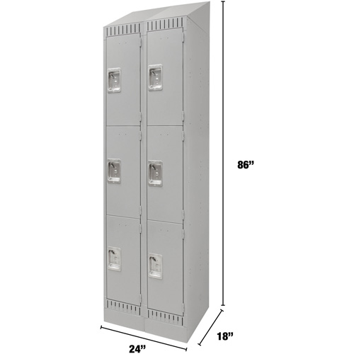 Lockers, 3 -tier, Bank of 2, 24" x 18" x 86", Steel, Grey, Knocked Down Helyx Safety & Industrial Supplies