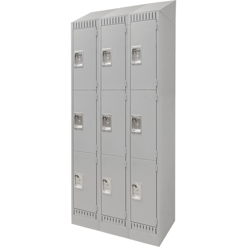 Lockers, 3 -tier, Bank of 3, 36" x 18" x 86", Steel, Grey, Knocked Down Helyx Safety & Industrial Supplies