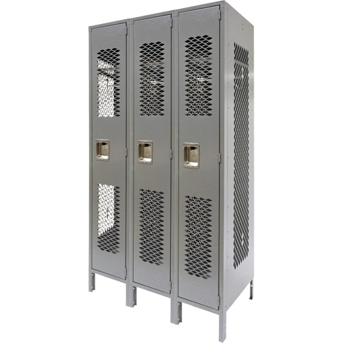 Casiers ventil&eacute;s, Bloc de 3, 36" x 18" x 78", Acier, Gris, D&eacute;mont&eacute;, Perfor&eacute; Helyx Safety & Industrial Supplies