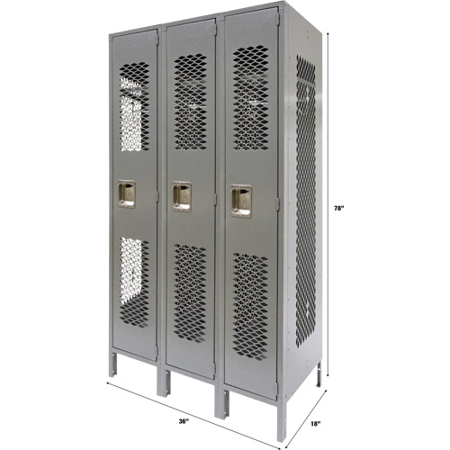 Casiers ventil&eacute;s, Bloc de 3, 36" x 18" x 78", Acier, Gris, D&eacute;mont&eacute;, Perfor&eacute; Helyx Safety & Industrial Supplies